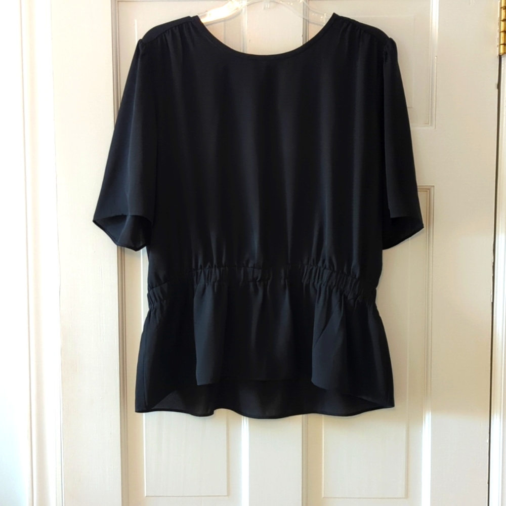 Ann Taylor Cinched Waist Black Top, Large